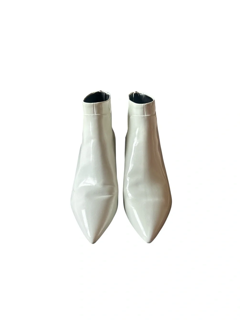 Via Spiga White Pointed Toe Ankle Booties Patent Leather Ankle Boots